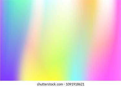 Holographic Vector Background. Iridescent Foil. Glitch Hologram. Pastel neon rainbow. Ultraviolet metallic paper. Template for presentation. Cover to web design.  Abstract colorful gradient. 