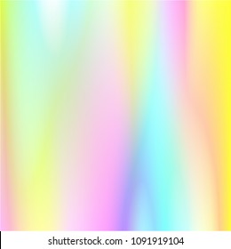 Holographic Vector Background. Iridescent Foil. Glitch Hologram. Pastel neon rainbow. Ultraviolet metallic paper. Template for presentation. Cover to web design.  Abstract colorful gradient. 