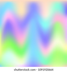 Holographic Vector Background. Iridescent Foil. Glitch Hologram. Pastel neon rainbow. Ultraviolet metallic paper. Template for presentation. Cover to web design.  Abstract colorful gradient. 