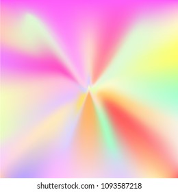 Holographic Vector Background. Iridescent Foil. Glitch Hologram. Pastel neon rainbow. Ultraviolet metallic paper. Template for presentation. Cover to web design.  Abstract colorful gradient. 