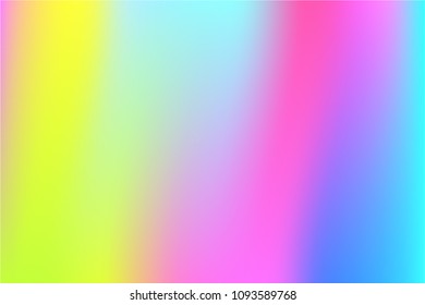 Holographic Vector Background. Iridescent Foil. Glitch Hologram. Pastel neon rainbow. Ultraviolet metallic paper. Template for presentation. Cover to web design.  Abstract colorful gradient. 
