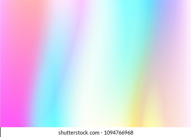 Holographic Vector Background. Iridescent Foil. Glitch Hologram. Pastel neon rainbow. Ultraviolet metallic paper. Template for presentation. Cover to web design.  Abstract colorful gradient. 