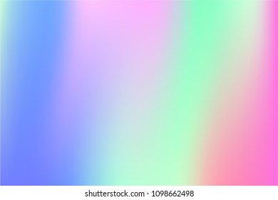 Holographic Vector Background. Iridescent Foil. Glitch Hologram. Pastel neon rainbow. Ultraviolet metallic paper. Template for presentation. Cover to web design.  Abstract colorful gradient. 
