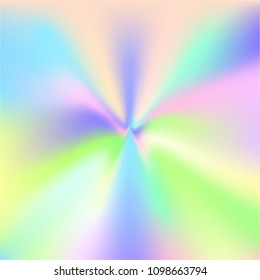 Holographic Vector Background. Iridescent Foil. Glitch Hologram. Pastel neon rainbow. Ultraviolet metallic paper. Template for presentation. Cover to web design.  Abstract colorful gradient. 