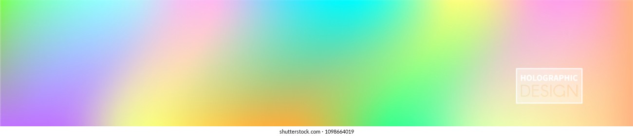 Holographic Vector Background. Iridescent Foil. Glitch Hologram. Pastel neon rainbow. Ultraviolet metallic paper. Template for presentation. Cover to web design.  Abstract colorful gradient. 