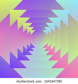 Holografische Vektorillustration, Hintergrund. Unberührte Folie. Glitch Hologram. Pastellneonregenbogen. Ultraviolettes metallisches Papier. Vorlage zur Präsentation. Cover to Web Design. Abstrakter Farbverlauf.