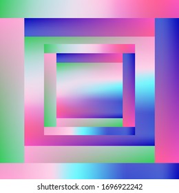 Holografische Vektorillustration, Hintergrund. Unberührte Folie. Glitch Hologram. Pastellneonregenbogen. Ultraviolettes metallisches Papier. Vorlage zur Präsentation. Cover to Web Design. Abstrakter Farbverlauf.