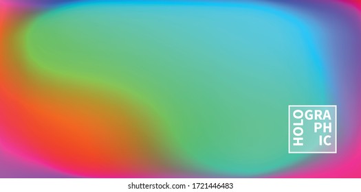 Holografischer Vektorhintergrund. Unberührte Folie. Glitch Hologram. Pastellneonregenbogen. Ultraviolettes metallisches Papier. Vorlage zur Präsentation. Cover to Web Design. Abstrakter Farbverlauf.