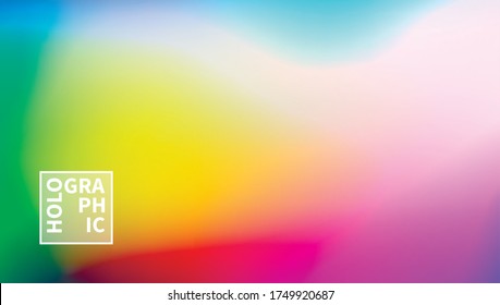 Holographic Vector Background. Iridescent Foil. Glitch Hologram. Pastel neon rainbow. Ultraviolet metallic paper. Template for presentation. Cover to web design. Abstract colorful gradient.