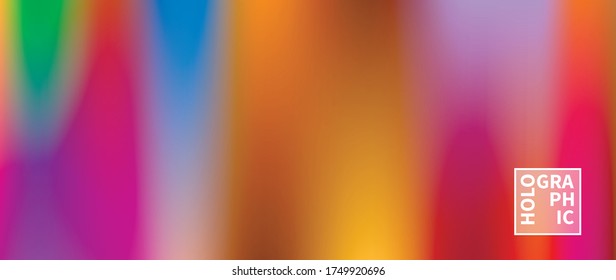 Holographic Vector Background. Iridescent Foil. Glitch Hologram. Pastel neon rainbow. Ultraviolet metallic paper. Template for presentation. Cover to web design. Abstract colorful gradient.
