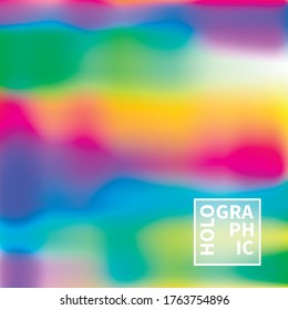Holografischer Vektorhintergrund. Unberührte Folie. Glitch Hologram. Pastellneonregenbogen. Ultraviolettes metallisches Papier. Vorlage zur Präsentation. Cover to Web Design. Abstrakter Farbverlauf.