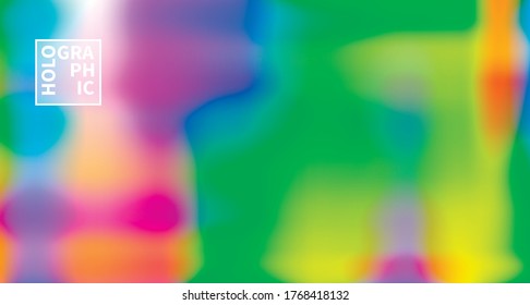 Fondo del vector holográfico. Aceite irlandés. Holograma brillante. Arcoiris de neón pastel. Papel metálico ultravioleta. Plantilla para presentación. Cubierta al diseño web. Gradiente colorido abstracto.