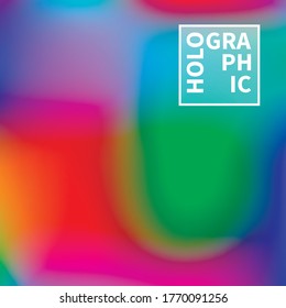 Holografischer Vektorhintergrund. Unberührte Folie. Glitch Hologram. Pastellneonregenbogen. Ultraviolettes metallisches Papier. Vorlage zur Präsentation. Cover to Web Design. Abstrakter Farbverlauf.