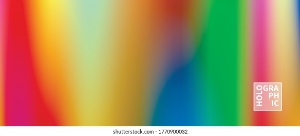 Holographic Vector Background. Iridescent Foil. Glitch Hologram. Pastel neon rainbow. Ultraviolet metallic paper. Template for presentation. Cover to web design. Abstract colorful gradient.