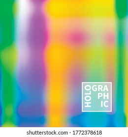 Holographic Vector Background. Iridescent Foil. Glitch Hologram. Pastel neon rainbow. Ultraviolet metallic paper. Template for presentation. Cover to web design. Abstract colorful gradient.