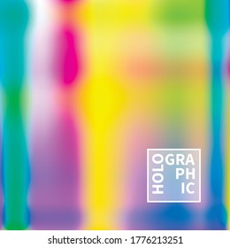 Holografischer Vektorhintergrund. Unberührte Folie. Glitch Hologram. Pastellneonregenbogen. Ultraviolettes metallisches Papier. Vorlage zur Präsentation. Cover to Web Design. Abstrakter Farbverlauf.