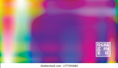 Holographic Vector Background. Iridescent Foil. Glitch Hologram. Pastel neon rainbow. Ultraviolet metallic paper. Template for presentation. Cover to web design. Abstract colorful gradient.