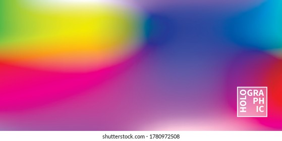 Holografischer Vektorhintergrund. Unberührte Folie. Glitch Hologram. Pastellneonregenbogen. Ultraviolettes metallisches Papier. Vorlage zur Präsentation. Cover to Web Design. Abstrakter Farbverlauf.