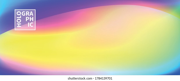 Fondo del vector holográfico. Aceite irlandés. Holograma brillante. Arcoiris de neón pastel. Papel metálico ultravioleta. Plantilla para presentación. Cubierta al diseño web. Gradiente colorido abstracto.