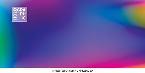 Holographic Vector Background. Iridescent Foil. Glitch Hologram. Pastel neon rainbow. Ultraviolet metallic paper. Template for presentation. Cover to web design. Abstract colorful gradient.