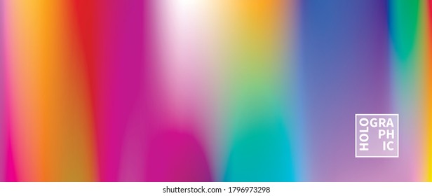 Holographic Vector Background. Iridescent Foil. Glitch Hologram. Pastel neon rainbow. Ultraviolet metallic paper. Template for presentation. Cover to web design. Abstract colorful gradient.