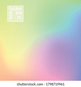 Holographic Vector Background. Iridescent Foil. Glitch Hologram. Pastel neon rainbow. Ultraviolet metallic paper. Template for presentation. Cover to web design. Abstract colorful gradient.
