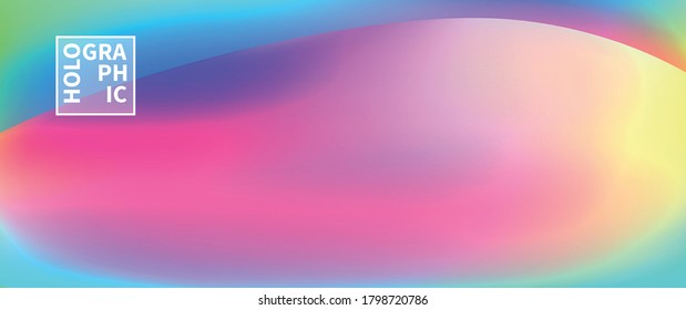 Holographic Vector Background. Iridescent Foil. Glitch Hologram. Pastel neon rainbow. Ultraviolet metallic paper. Template for presentation. Cover to web design. Abstract colorful gradient.
