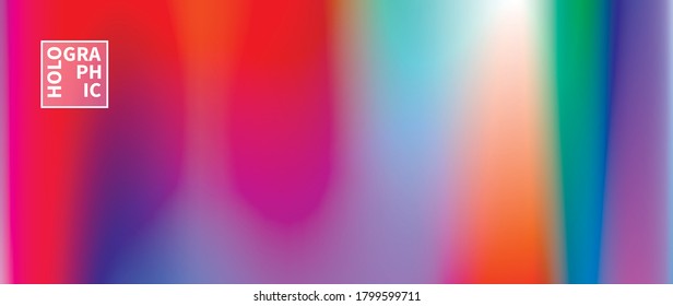 Holographic Vector Background. Iridescent Foil. Glitch Hologram. Pastel neon rainbow. Ultraviolet metallic paper. Template for presentation. Cover to web design. Abstract colorful gradient.