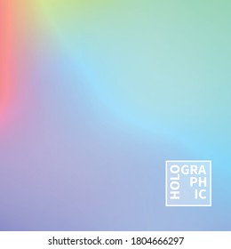 Holographic Vector Background. Iridescent Foil. Glitch Hologram. Pastel neon rainbow. Ultraviolet metallic paper. Template for presentation. Cover to web design. Abstract colorful gradient.