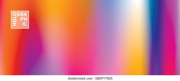 Holographic Vector Background. Iridescent Foil. Glitch Hologram. Pastel neon rainbow. Ultraviolet metallic paper. Template for presentation. Cover to web design. Abstract colorful gradient.