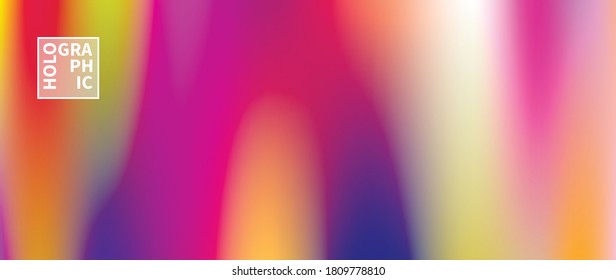 Holographic Vector Background. Iridescent Foil. Glitch Hologram. Pastel neon rainbow. Ultraviolet metallic paper. Template for presentation. Cover to web design. Abstract colorful gradient.