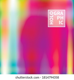 Holografischer Vektorhintergrund. Unberührte Folie. Glitch Hologram. Pastellneonregenbogen. Ultraviolettes metallisches Papier. Vorlage zur Präsentation. Cover to Web Design. Abstrakter Farbverlauf.