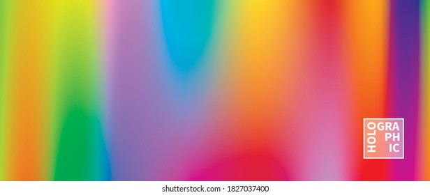 Holographic Vector Background. Iridescent Foil. Glitch Hologram. Pastel neon rainbow. Ultraviolet metallic paper. Template for presentation. Cover to web design. Abstract colorful gradient.