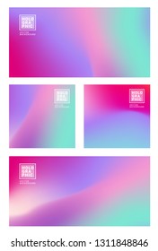 Conjunto de fondo del vector holográfico. Holograma de hoja brillante. Arcoiris de neón pastel. Papel metálico ultravioleta. Plantilla para presentación. Cubierta al diseño web. Gradiente colorido abstracto. - Vector