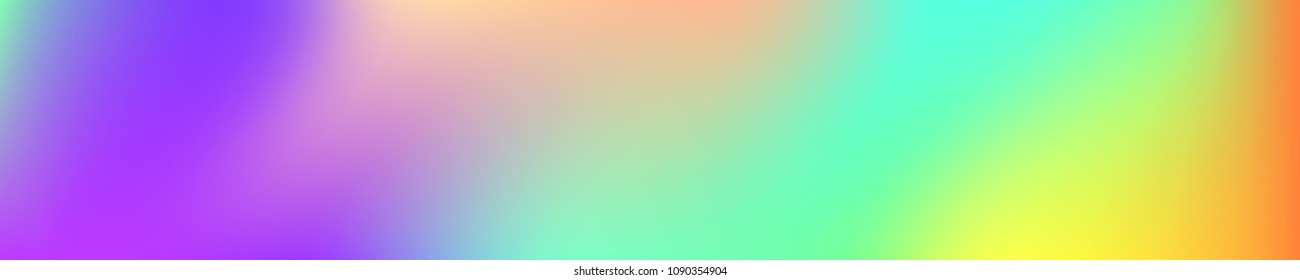 Holographic Vector Banner. Iridescent Foil. Glitch Hologram. Pastel neon rainbow Background. Ultraviolet metallic paper. Template for presentation. Cover to web design.  Abstract colorful gradient. 
