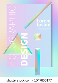 Holographic vector geometric background. Pastel neon color cover design. Vector illustration. Design template. stock vector