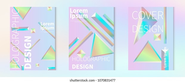 Holographic vector geometric background. Pastel neon color cover design. Vector illustration. Design template. stock vector