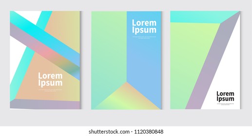 Holographic vector geometric background. Pastel neon color cover design. Vector illustration. Design template. stock vector