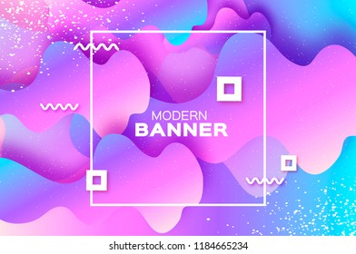 Holographic wave background in paper cut style. Origami Layered shapes composition. Dynamic curve line. Space for text. Square frame