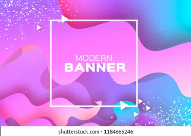Holographic wave background in paper cut style. Origami Layered shapes composition. Dynamic line. Space for text. Square frame.