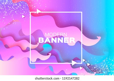 Holographic wave background in paper cut style. Origami Layered shapes composition. Dynamic line. Space for text. Square frame. Vector