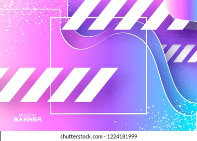 Holographic wave background in paper cut style. Origami Layered shapes composition. Dynamic line white elements. Space for text. Square frame