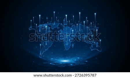 A holographic world map. Global connection network background. Internet technology concept or global communication.