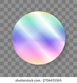 Holographic Y2K round vector sticker. Isolated iridescent gradient futuristic label template on checkered backdrop. Vintage, Nostalgia, 90s style
