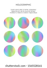 Holographics shapes set backgrounds. Modern geometric cover design. Applicable for gift card, cover, poster, brochure, magazine. EPS10 vector template.