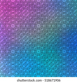  Holography graphic. Retro print. Polychromatic wallpaper. Avant-garde illustration. Vintage ornament. Abstract art. Graphic design. Hipster pattern. Futuristic background. Geometry backdrop. Vector.
