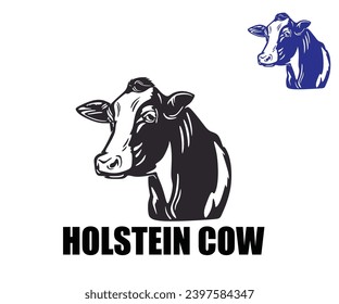 HOLSTEIN CATTLE HEAD LOGO, silhouette of smart cow head vector illustrations