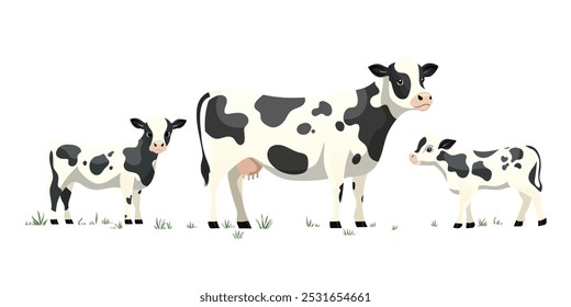 Ilustração do vetor da família de vacas de Holstein