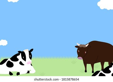 Holstein cow and Japanese black New Year's card illustration