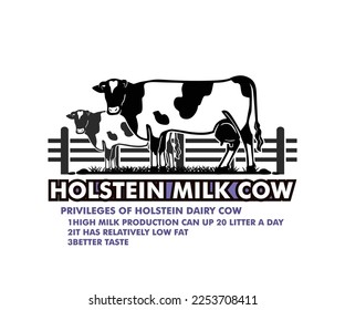 HOLSTEIN DAIRY COW LOGO, silhouette of great milk cow standing vector illustrations